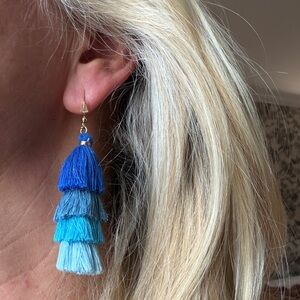 Layered Blue Tassel Drop Earrings - Women Jewelry